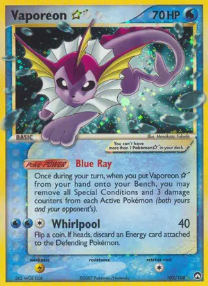 Vaporeon Star 102/108, EX Power Keepers