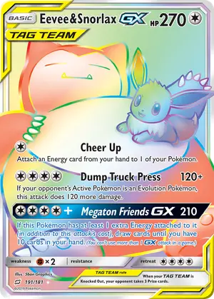 Eevee and Snorlax GX Secret 191/181, SM - Team Up