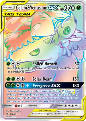 Celebi and Venusaur GX Secret 182/181, SM - Team Up