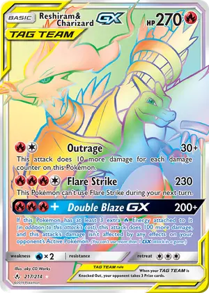 Reshiram and Charizard GX Secret 217/214, SM - Unbroken Bonds